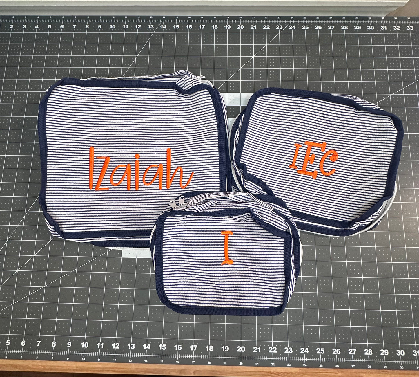 Personalized Striped Travel Pouches